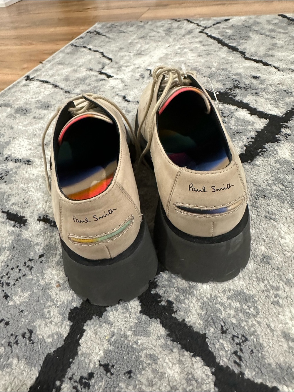 Paul Smith Beige Suede Derby Shoes with Black Platform and Multicolor Trim